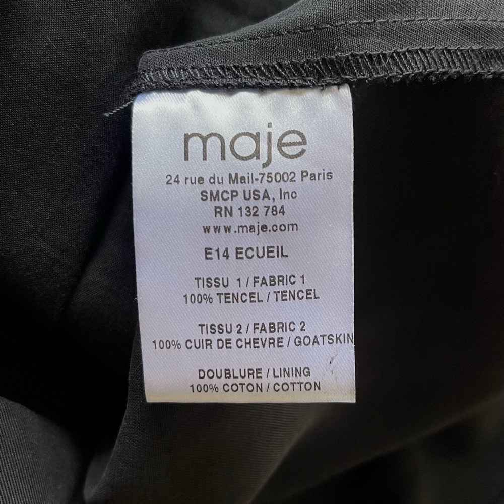 MAJE Tencel & Suede Black Long Sleeve Shift Dress Size 3